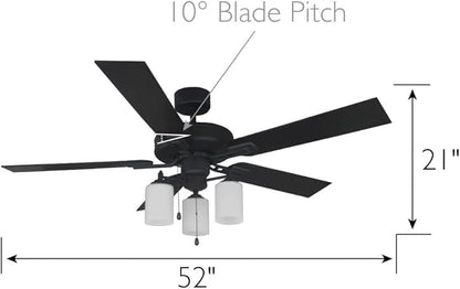 Design House 157362 Aubrey 52-Inch Traditional Indoor Tri-Mount Ceiling Fan with Light Kit, Reversible Blades, Satin Nickel