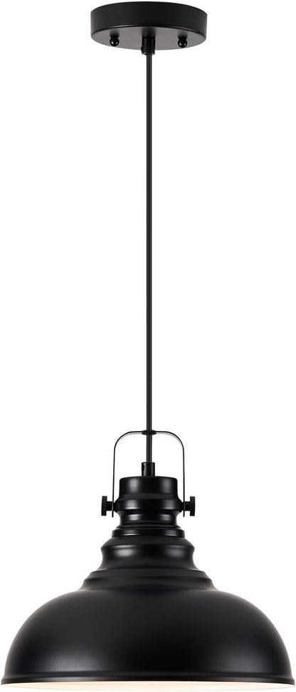 Industrial Pendant Light Fixture, Farmhouse Decor Adjustable Metal Hanging Lamp, Vintage Pendant Lighting for Kitchen Restaurant Dining Room Cafe, E26 Base Black (Black, 1 Pack)