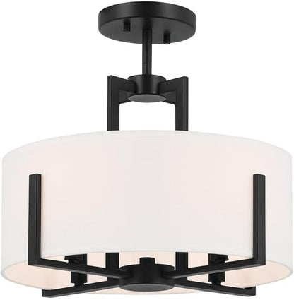 Kichler Malen 52591BK Convertible Semi-Flush 4-Light 15.5˝ with White Fabric Shade in Black
