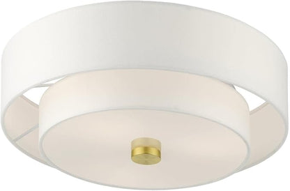 Livex Lighting 51044-12 Meridian Collection 3-Light Semi Flush Mount Ceiling Light with Off-White Hardback Fabric Shade, Satin Brass 15 x 15 x 8.25