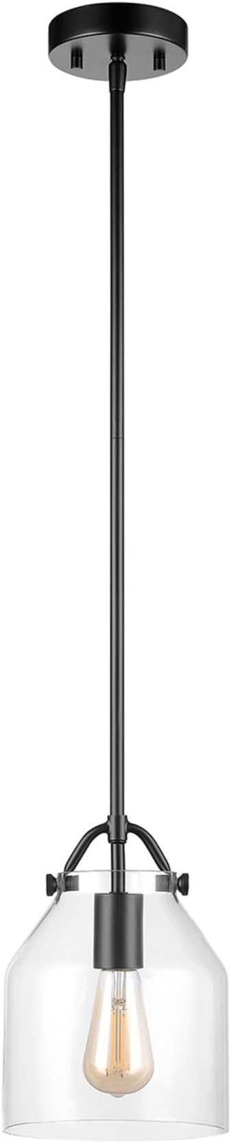 Globe Electric 67000097 1-Light Pendant Light Fixture, Matte Black, Clear Glass Shade, Adjustable Hanging Height Rods, Kitchen Island Lighting, Modern Farmhouse, Dimmer Switch Compatible