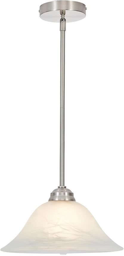 Modern Alabaster Glass Pendant Light Adjustable Rod Pendant Lighting Fixture for Kitchen Sink Bar Dining Room, 12“D (Brushed Nickel)