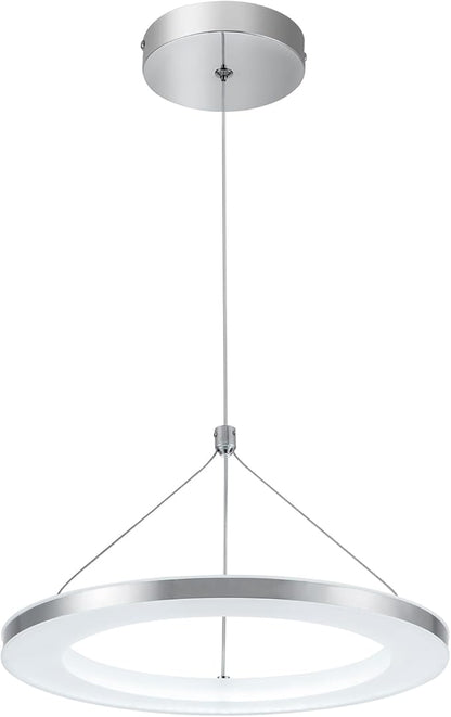 CHYING LED Pendant Lights Kitchen Island, 11.8" 15W Cool White Modern Ring Chandelier, Adjustable Height Silver Hanging Pendant Ceiling Light for Dining Room Bedroom Hallway Entryway, 6500K