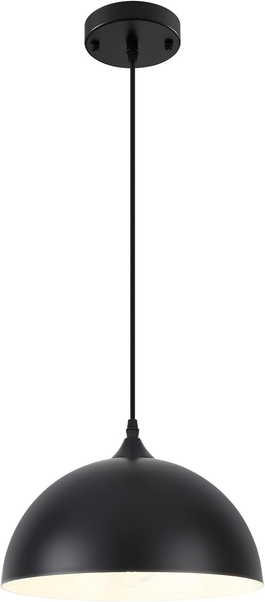 Farmhouse Pendant Lights Kitchen Island, 11.8 inches Black and White Pendant Light Fixtures, Black Dome Pendant Light, Modern Pendant Lights for Kitchen Island Dining Room Bedroom, 1 Pack