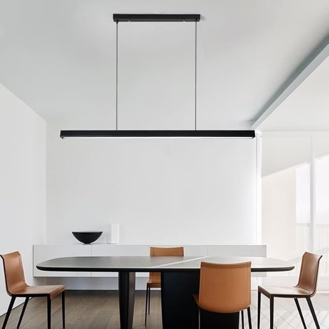 Dining Room Light Linear chandelierAdjustable 3000k-6000k-One line Chandelier, Modern LED Chandelier with Remote Control, Adjustable Cable, Suitable for Office Restaurants(Dimming, 39.4inch)
