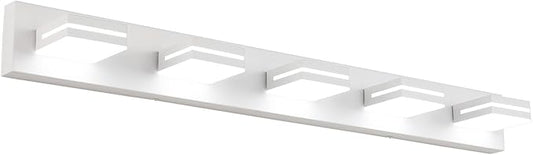 SineRise LED Modern Bathroom Vanity Light Fixtures (5-Light, 40-Inch, Dimmable), Matte White Modern Acrylic Bathroom Wall Lighting Fixtures Over Mirror (Cool White 6000K)