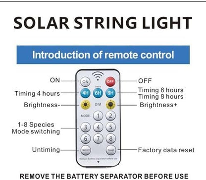 Regalosonline Solar String Lights for Outside - 15+2 Spare LED Bulbs Patio Lights with Remote Control, USB Port & Waterproof Outdoor (Warm White)
