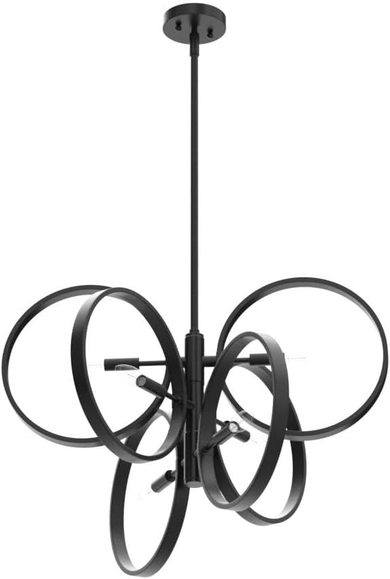 VILUXY Contemporary Black Chandelier Sputnik Ceiling Light Fixture 6-Light Mid-Century Geometric Circle Pendant Light for Dining Room Staircase Foyer 24.5"