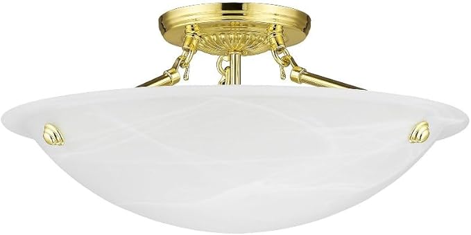 Livex Lighting 4273-91 North Port 3 Light Brushed Nickel Semi Flush Mount with White Alabaster Glass