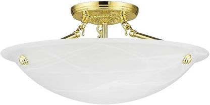 Livex Lighting 4273-91 North Port 3 Light Brushed Nickel Semi Flush Mount with White Alabaster Glass