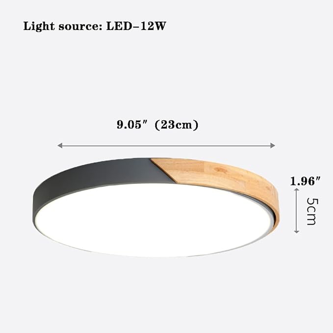 LED Ceiling Light Fixture,10 Inch Modern Wood Recessed Ceiling Lights, Dimmable Light,Grey 12W Close to Ceiling Lighting Flush Mount Living Room Bedroom,3000K-6000K