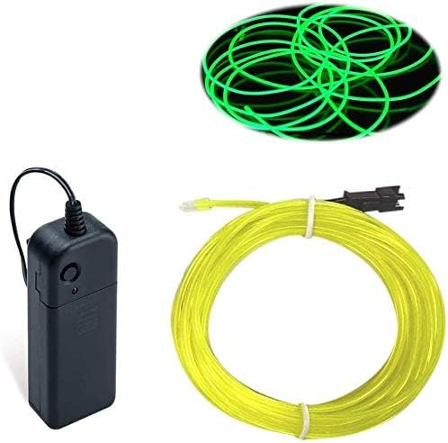 MaxLax EL Wire Fluorescent Green, 2M Portable Battery Pack Neon Light Strip 360° Cuttable Glowing Rope Lights for Parties, Halloween, DIY Decoration