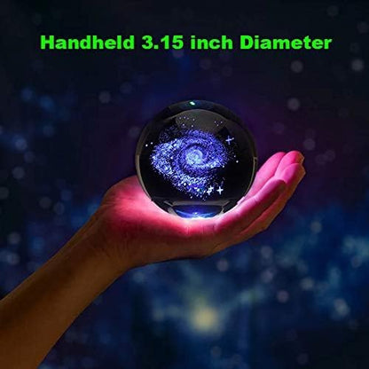 Zulux Galaxy Crystal Ball - LED Lamp Base, Clear 80mm(3 inch) Galaxy Glass Art for Kids, Teacher Gifts, Anniversary and Boyfriend Birthday