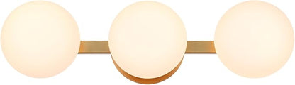 Bathroom Vanity Light Fixtures, Modern 3 Lights Globe Wall Sconce Lighting Aged Brass, Porch Wall Mount Light Fixture for Bathroom, Mirror Cabinets Hallway Stairs