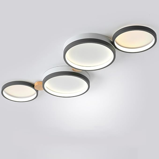 4-Lights LED Ceiling Light Fixture,23 Inch Modern Ceiling Lights Flush Mount Wooden 30W Dimmable Chandelier for Living Room Bedroom Kitchen,3000K/4000K/6000K Temperatures Selectable Grey