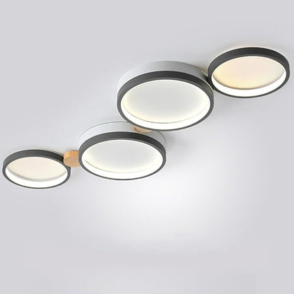4-Lights LED Ceiling Light Fixture,23 Inch Modern Ceiling Lights Flush Mount Wooden 30W Dimmable Chandelier for Living Room Bedroom Kitchen,3000K/4000K/6000K Temperatures Selectable Grey