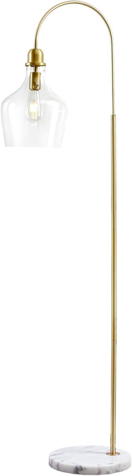 Ink+Ivy Auburn Floor Lamps for Living Room, Bell Glass Shade with Marble Base, in-Line Switch, Metal Frame, 72" Cord, Modern, Transitional, Used at Foyer,Office, Kitchen, Living Space, Gold