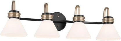 Kichler Farum 34" 4-Light Bathroom Vanity Light Fixture with Opal Glass in Black, Modern Over Mirror Lighting for Single or Double Vanity, Powder Room (34" W x 9.5" H), 55156BK