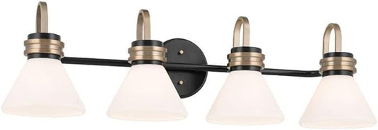 Kichler Farum 34" 4-Light Bathroom Vanity Light Fixture with Opal Glass in Black, Modern Over Mirror Lighting for Single or Double Vanity, Powder Room (34" W x 9.5" H), 55156BK