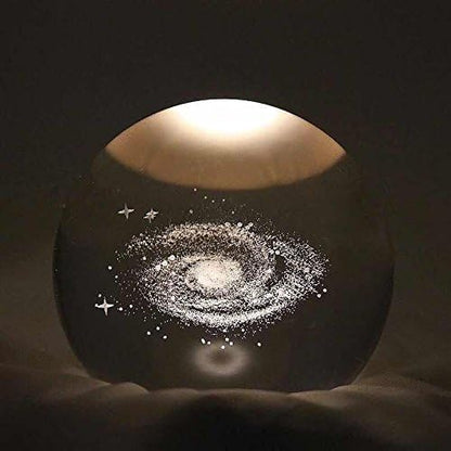 Zulux Galaxy Crystal Ball - LED Lamp Base, Clear 80mm(3 inch) Galaxy Glass Art for Kids, Teacher Gifts, Anniversary and Boyfriend Birthday
