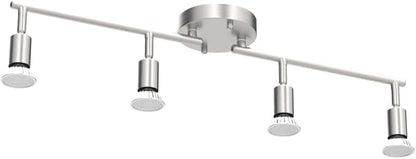 Unicozin LED 4 Light Track Lighting Kit, 24.8'' Matt Nickel 4 Way Ceiling Spot Lighting, Flexibly Rotatable Head, Modern Track Light Included 4 x LED GU10 Bulb (4W, Daylight White 5000K, 400LM)