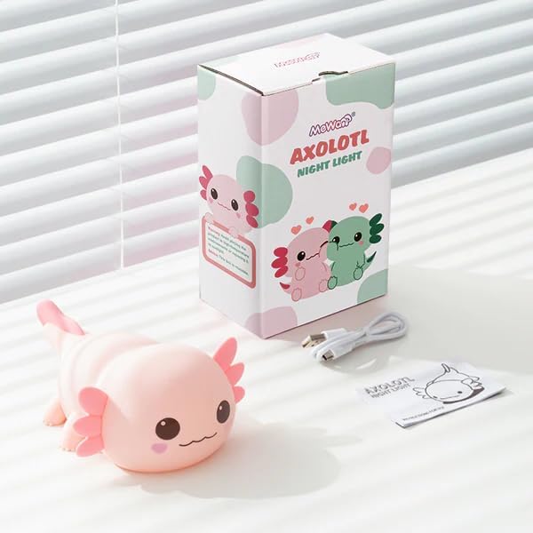 Mewaii Huggwaii Squishy Axolotl Night Light for Kids – Dimmable Silicone Axolotl Lamp, 2025 Upgraded Baby Night Light, Rechargeable, 20H Battery Life, Sleep Aid Gift for Toddlers, Girls&Room Decor