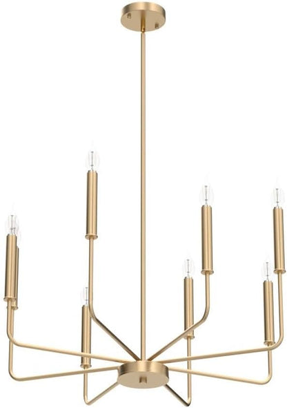 WOKNOS Modern Gold Farmhouse Chandeliers, 8-Light Industrial Metal Chandelier Lighting, Classic Candle Hanging Pendant Light Fixtures for Kitchen Bedroom, Dining Room, Living Room,Foyer
