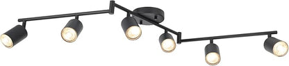 BoostArea LED 6 Light Track Lighting Kit, Black 6 Way Ceiling Spot Lighting, Flexibly Rotatable Light Head for Kitchen, Living Room, Bedroom, GU10 Bulb Not Included