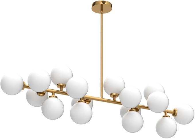 Mid Century Modern Chandelier Gold Linear Sputnik Chandeliers 16-Light Rectangular Pendant Lighting Fixture for Dining Room, Kitchen Island
