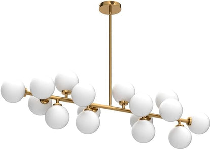 Mid Century Modern Chandelier Gold Linear Sputnik Chandeliers 16-Light Rectangular Pendant Lighting Fixture for Dining Room, Kitchen Island