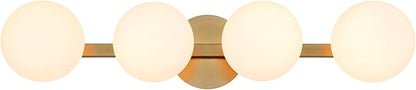 Gold Bathroom Vanity Light Fixtures, Modern 4 Lights Aged Brass Globe Wall Sconce Lighting, Porch Wall Mount Light Fixture for Bathroom, Mirror Cabinets Hallway Stairs (Aged Brass, 4-Light)