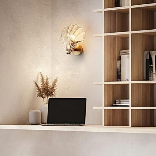 LITFAD Single-Bulb Sleeping Room Sconce Light Contemporary Scallop Shade Glass Wall Mount Lighting Creative LED Wall Lamp Bedside Lamp for Bedroom Hotel Restaurant Corridor, Clear
