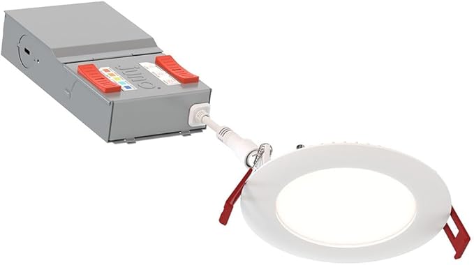 Juno WF4 ALO19 SWW5 90CRI MVOLT MW M6 Canless LED Wafer Downlight, Switchable White 2700K-5000K, Adjustable Lumens, Flat Trim, Matte White, 4-Inch