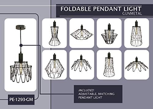 Royal Designs, Inc. Foldable Industrial Metal Pendant Light with Adjustable 7 ft Long Lamp Cord & Canopy, Create 9 Different Shapes, Gunmetal, Single