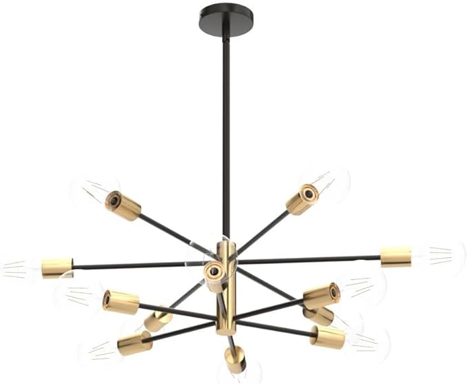 RUIYEY Modern Chandelier Ceiling Light Fixture - Sputnik Chandeliers Gold and Black Farmhouse 12-Light Height Adjustable for Dining Room, Living Room, Kitchen Island