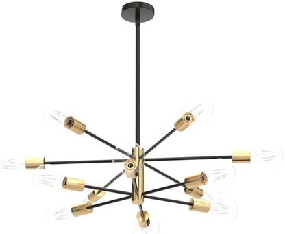 RUIYEY Modern Chandelier Ceiling Light Fixture - Sputnik Chandeliers Gold and Black Farmhouse 12-Light Height Adjustable for Dining Room, Living Room, Kitchen Island