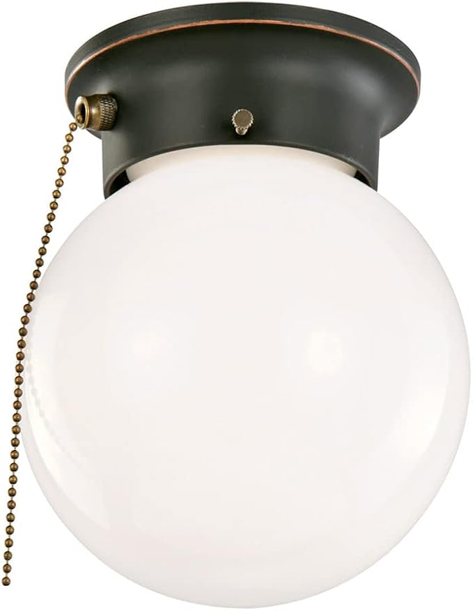 Design House Millbridge Globe 6 Inch Diameter Indoor Ceiling Light Fixture with Pull Chain, for Bedroom, Hallway, Closet & Dining Room, Opal Glass, Oil Rubbed Bronze, 519264