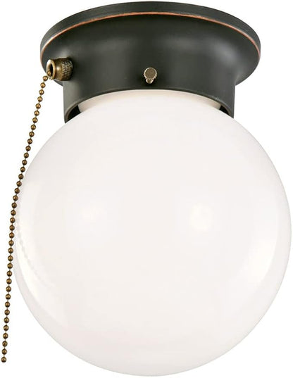 Design House Millbridge Globe 6 Inch Diameter Indoor Ceiling Light Fixture with Pull Chain, for Bedroom, Hallway, Closet & Dining Room, Opal Glass, Oil Rubbed Bronze, 519264