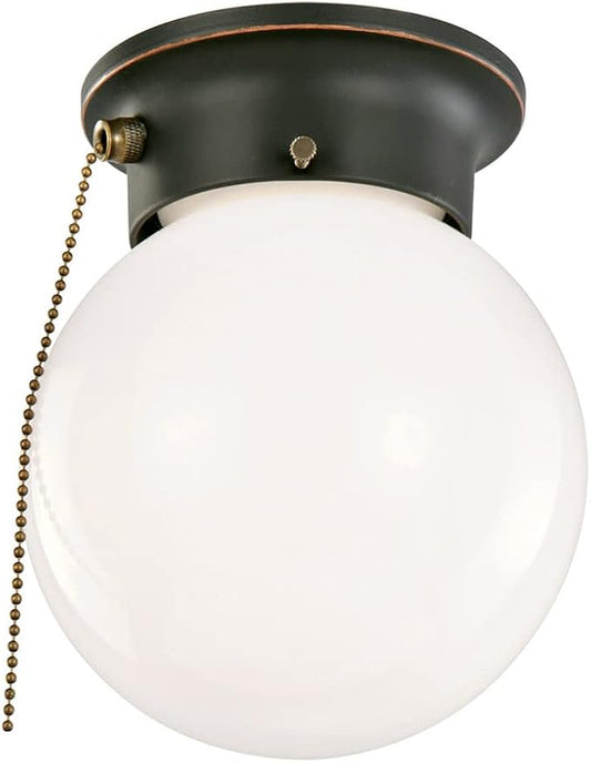 Design House Millbridge Globe 6 Inch Diameter Indoor Ceiling Light Fixture with Pull Chain, for Bedroom, Hallway, Closet & Dining Room, Opal Glass, Oil Rubbed Bronze, 519264