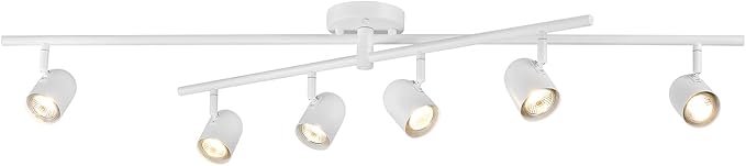Globe Electric 6-Light Track Lighting, Center-Swivel Track Bar with Adjustable Heads, Matte White 45-Inch Dimmable Fixture for Modern Kitchen & Ceiling Lighting