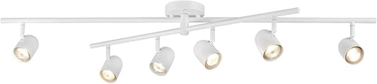 Globe Electric 6-Light Track Lighting, Center-Swivel Track Bar with Adjustable Heads, Matte White 45-Inch Dimmable Fixture for Modern Kitchen & Ceiling Lighting
