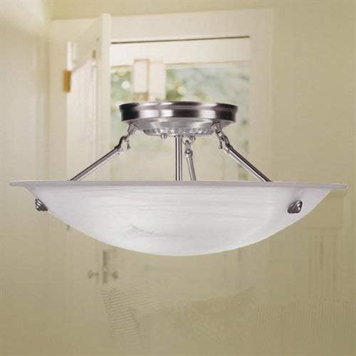 Livex Lighting 4274-91 North Port 3 Light Brushed Nickel Semi Flush Mount with White Alabaster Glass Large (20 inches)