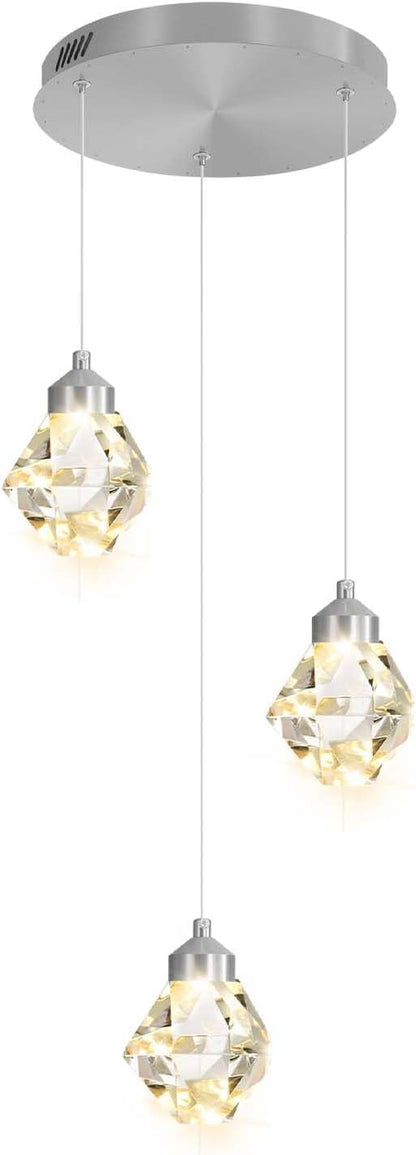 3-Lights Pendant Lights Kitchen Island Mini Chandelier,Modern Silver Pendant Light with Remote Control,Hanging Light Fixture for Dining Room Hallway