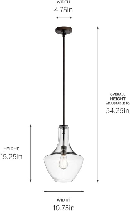 Kichler Everly 15.25" Kitchen Bell Pendant in Olde Bronze®, 1-Light Clear Glass Pendant Light, (15.25" H x 10.5" W), 42141OZCLR