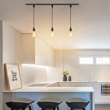 Kiven H-Type Track Lighting Pendants,Vintage Track Lighting Heads Adjustable Height, 3 Light Decorative h Track Pendant Lights, Bulb Not Included,Pearl Black Finish