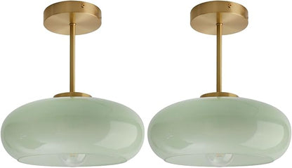Milk Glass Ceiling Light Semi Flush Mount Ceiling Lights fixtures with Milk Green Glass Shade Mid Century Modern Flush Mount Lighting Gold Brass Close to Lamp for Hallway Kitchen Sink