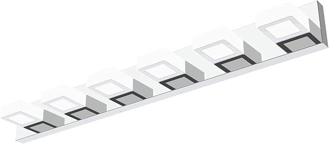 Ralbay Modern Chrome Bathroom Vanity Lights Dimmable 6 Lights Acrylic Stainless Steel Modern LED Vanity Light Fixtures for Bathroom Lighting Dimmable 6000K Cool White Light