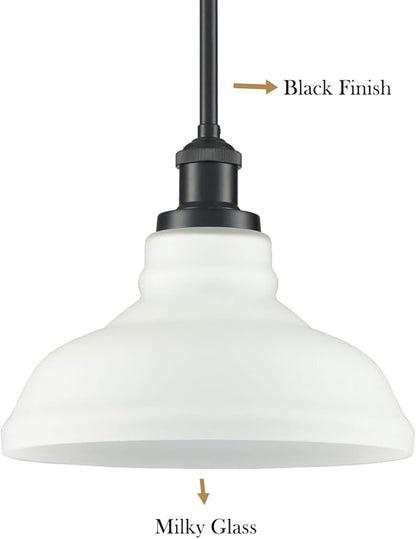 HOLKIRT Black Kitchen Pendant Light with Opal Glass Dimmable Hanging Rod Pendant Lighting for Kitchen Island, Kitchen Sink,Bedroom Dining Foyer,Adjustable Height