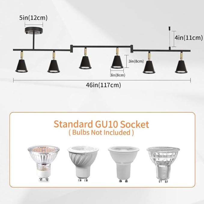 6-Light Modern Track Lighting Fixtures Ceiling, Flexible Foldable Arm and Rotatable Light Head,Black Kitchen Track Lighting for Kitchen Islands, Dining Rooms, Bars, Closets, Workbenches.