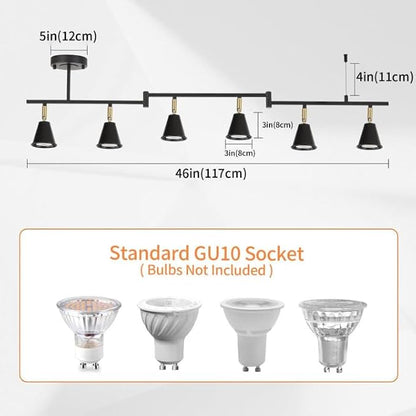 6-Light Modern Track Lighting Fixtures Ceiling, Flexible Foldable Arm and Rotatable Light Head,Black Kitchen Track Lighting for Kitchen Islands, Dining Rooms, Bars, Closets, Workbenches.